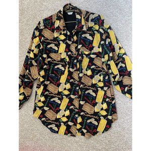 Vintage Sandra Roth Ciao Sport Silk All Over Lemon Lemonade Print Shirt Size 10